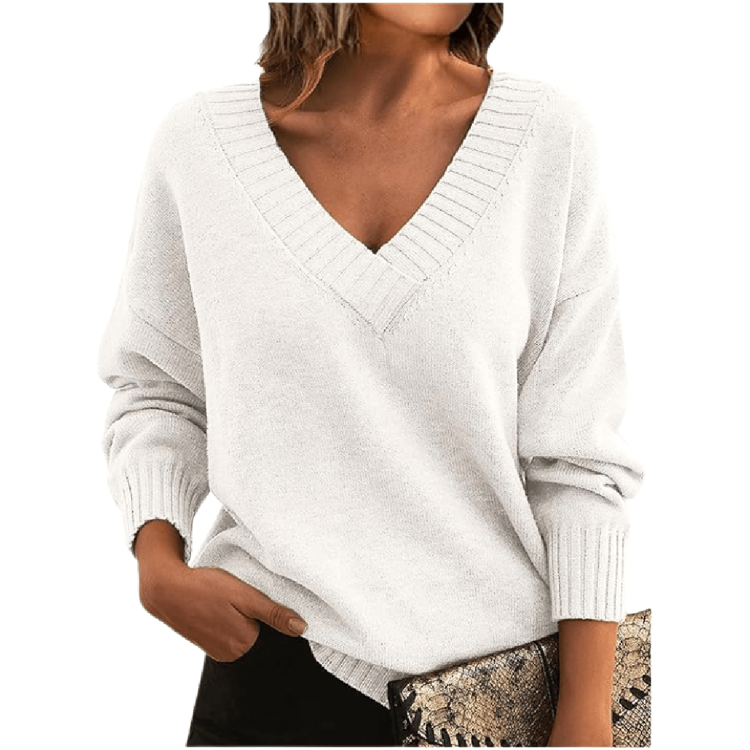 Modischer Damen-Strickpullover mit V-Ausschnitt und lässigem Schnitt - J&B - 1 - Atelier-Zofia