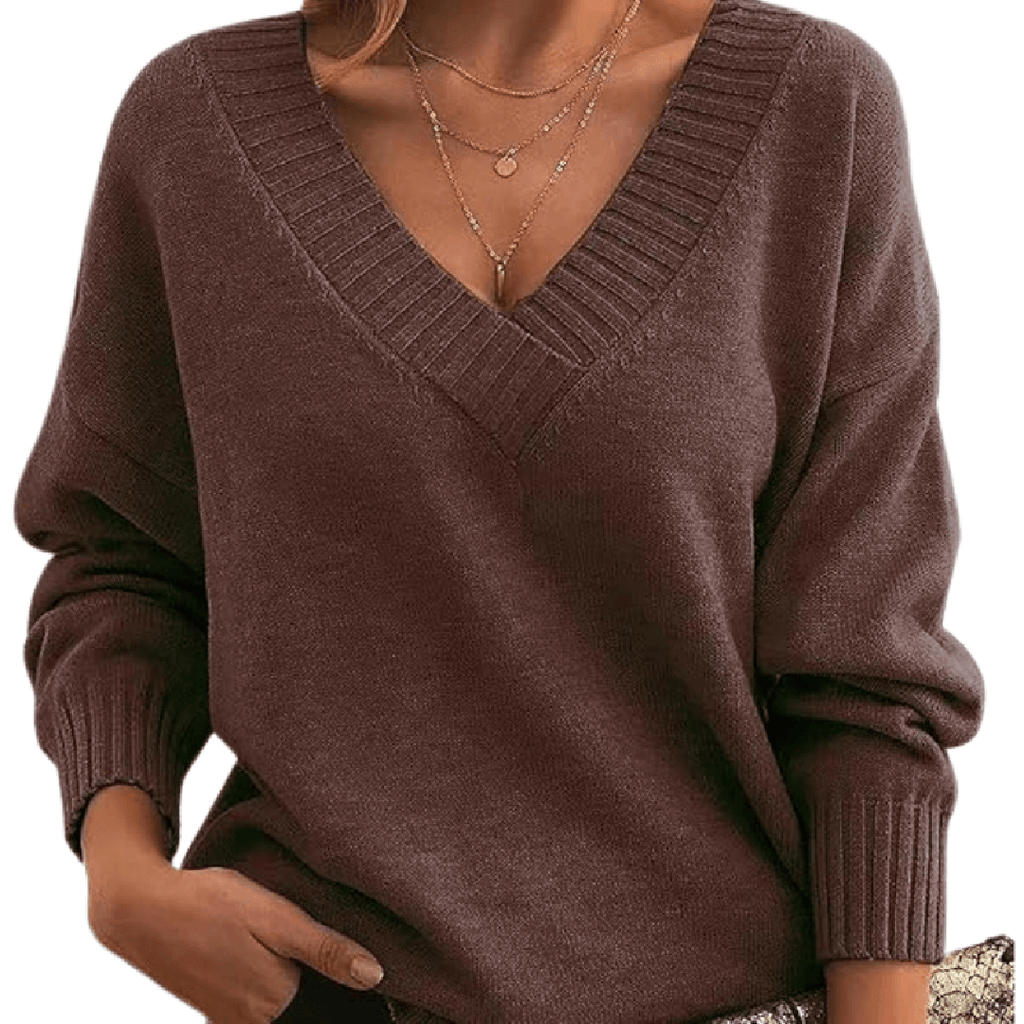 Modischer Damen-Strickpullover mit V-Ausschnitt und lässigem Schnitt - J&B - 3 - Atelier-Zofia