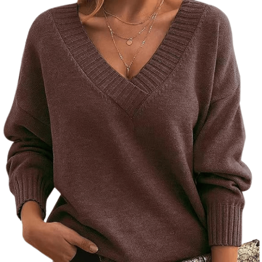 Modischer Damen-Strickpullover mit V-Ausschnitt und lässigem Schnitt - J&B - 3 - Atelier-Zofia