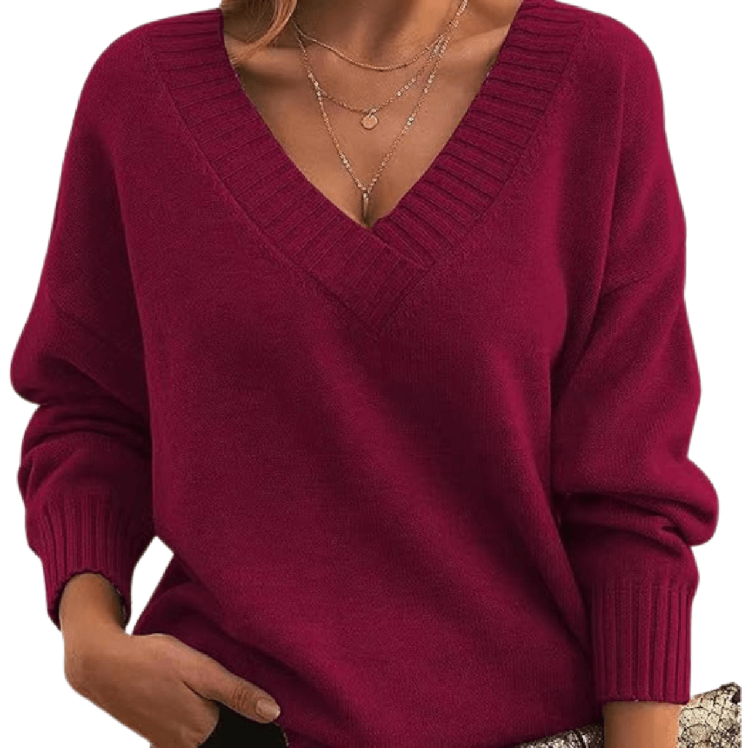 Modischer Damen-Strickpullover mit V-Ausschnitt und lässigem Schnitt - J&B - 4 - Atelier-Zofia