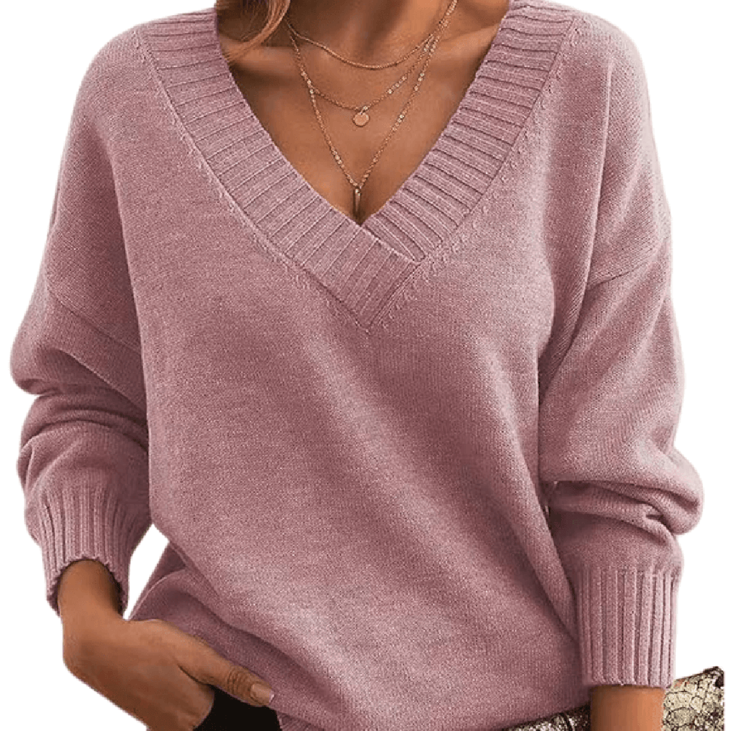 Modischer Damen-Strickpullover mit V-Ausschnitt und lässigem Schnitt - J&B - 5 - Atelier-Zofia