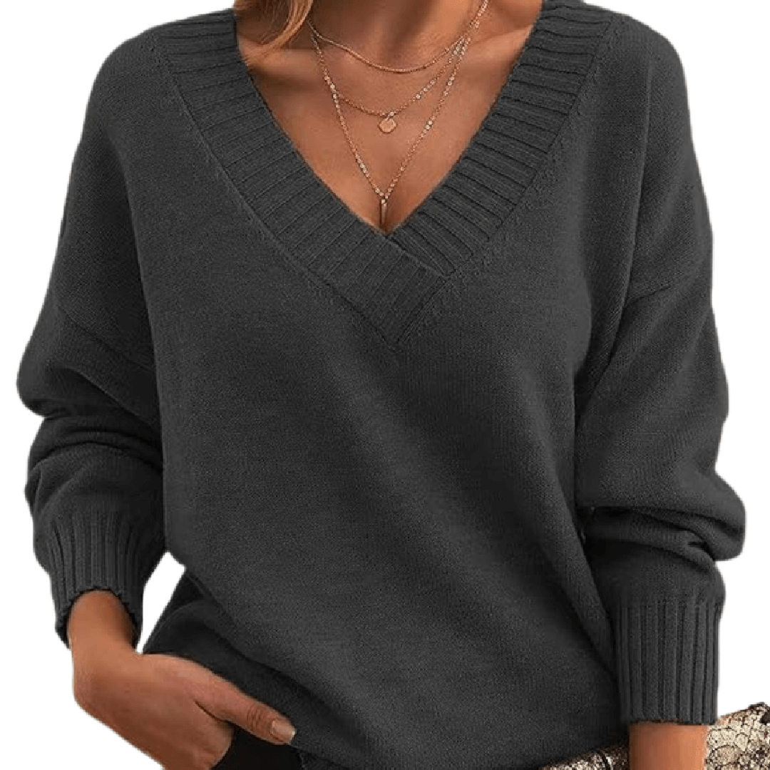 Modischer Damen-Strickpullover mit V-Ausschnitt und lässigem Schnitt - J&B - 6 - Atelier-Zofia