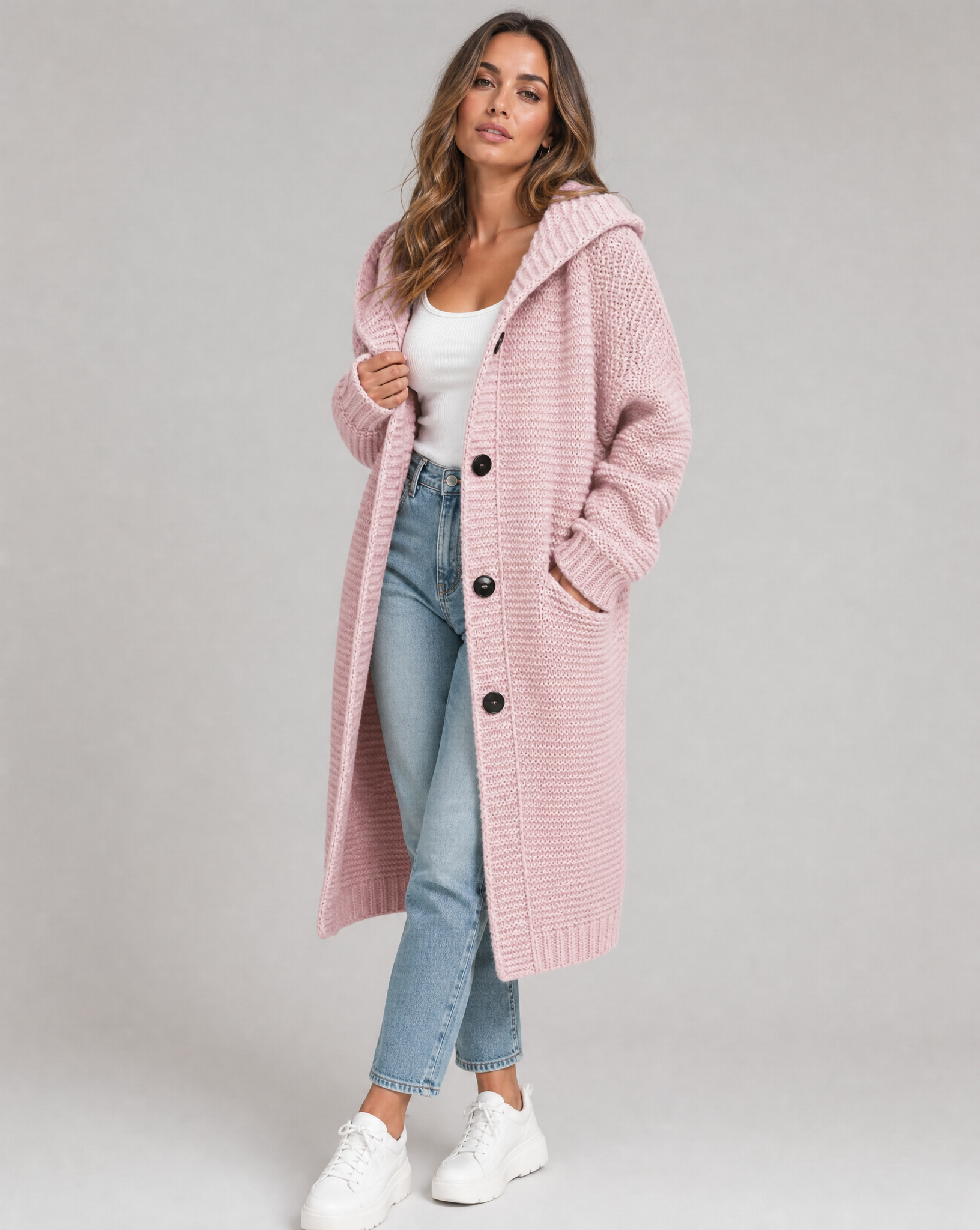 Damen Kapuzen-Strickjacke im Oversize-Stil mit strukturierten Details - J&B - 1 - Atelier-Zofia