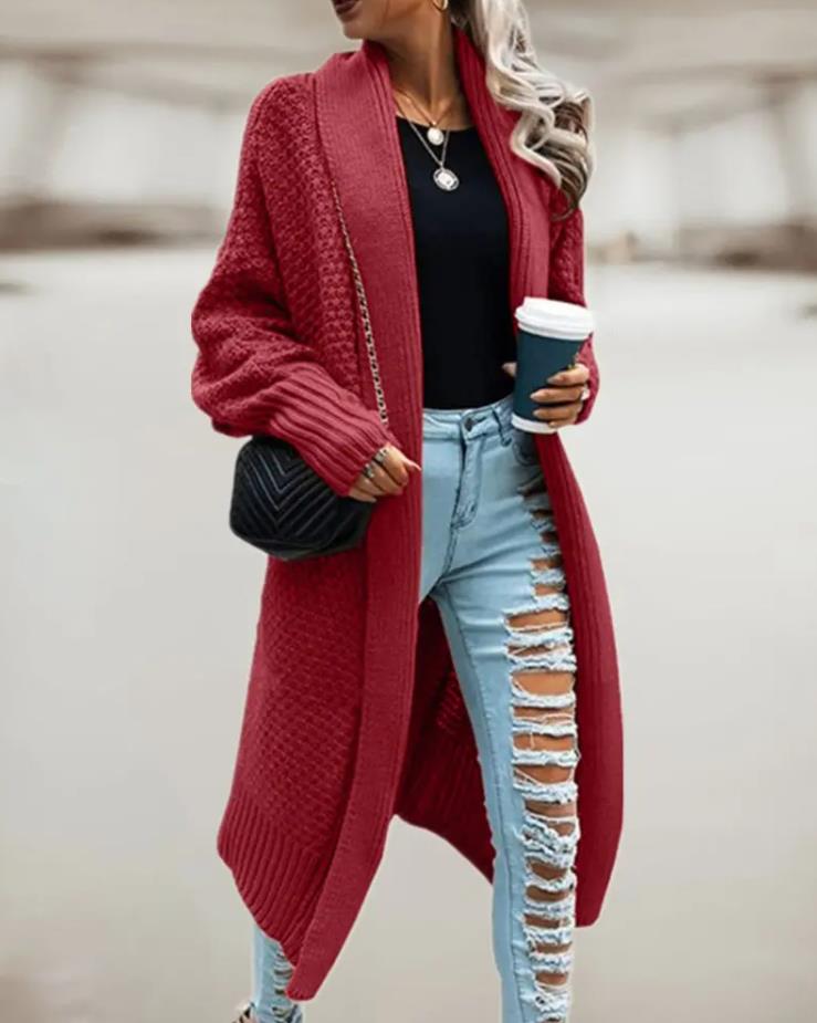 Damen Kapuzen-Strickjacke im Oversize-Stil mit strukturierten Details - J&B - 7 - Atelier-Zofia