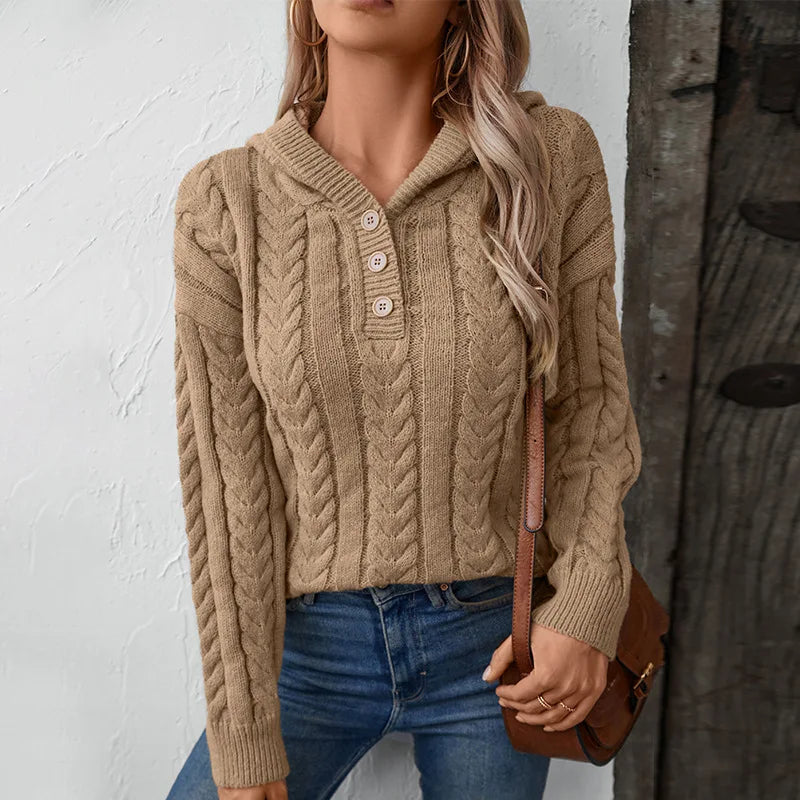 Damen Strick-Hoodie mit Knopfdetail und legerer Passform - J&B - 1 - Atelier-Zofia