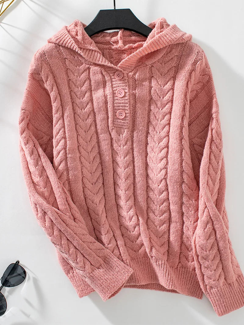 Damen Strick-Hoodie mit Knopfdetail und legerer Passform - J&B - 4 - Atelier-Zofia