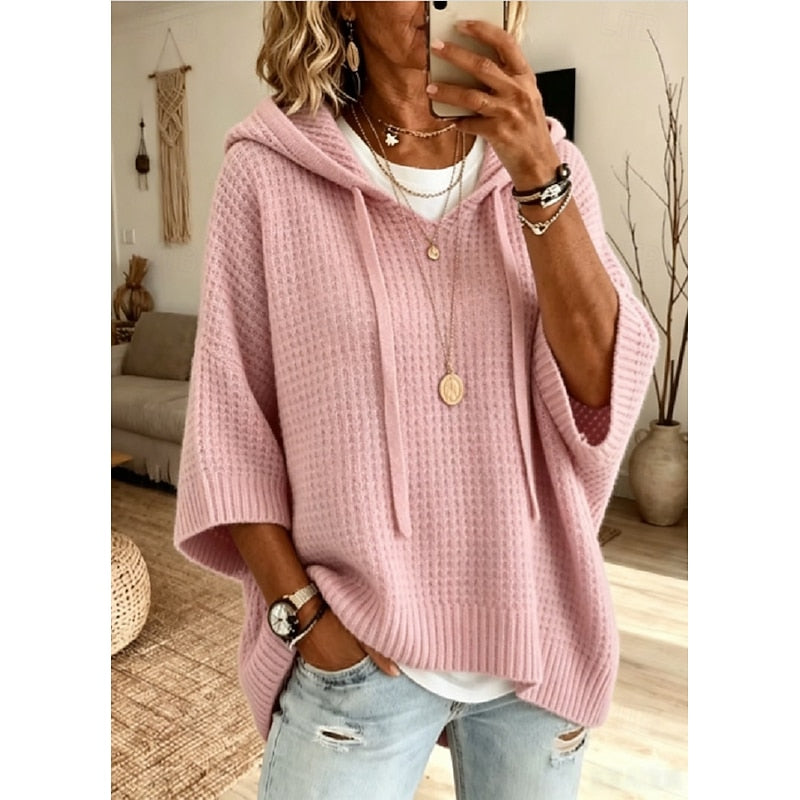 Bequemer Damen-Hoodie mit lässiger Waffelstruktur - J&B - 2 - Atelier-Zofia
