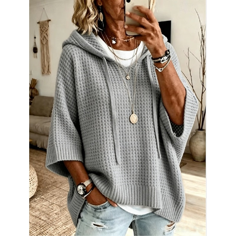 Bequemer Damen-Hoodie mit lässiger Waffelstruktur - J&B - 3 - Atelier-Zofia