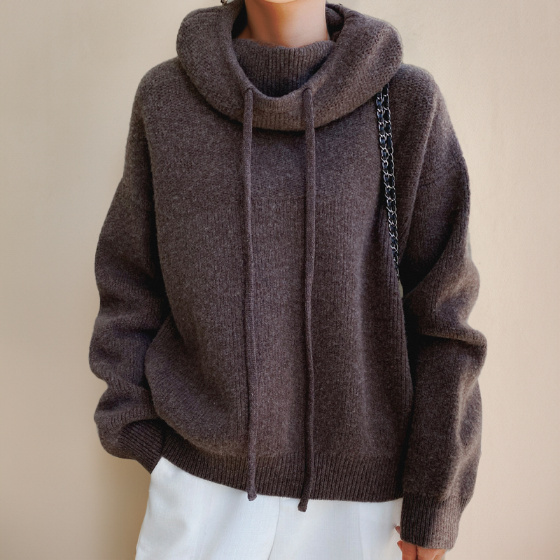 Bequemer Damen-Hoodie im Oversize-Stil mit Kapuze und verstellbarem Kordelzug - J&B - 6 - Atelier-Zofia
