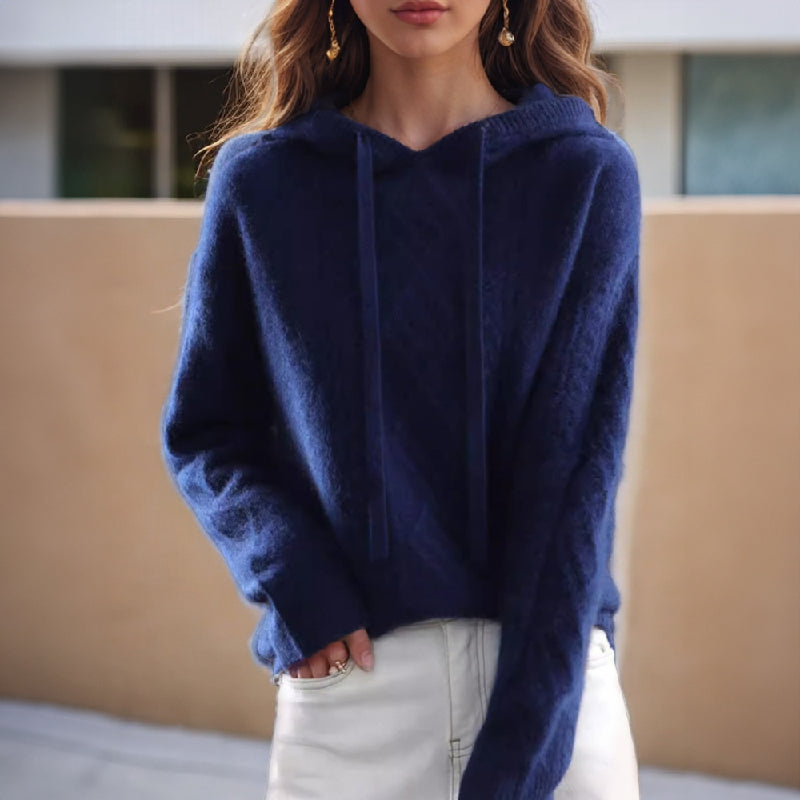 Stylischer Damen Kapuzenpullover mit Zopfstrick in oversized Passform - J&B - 3 - Atelier-Zofia