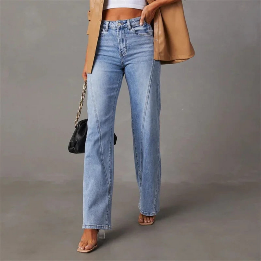 Figurschmeichelnde Damenjeans mit weitem Bein und hoher Taille - J&B - 1 - Atelier-Zofia