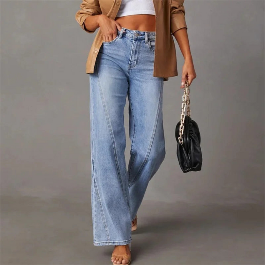 Figurschmeichelnde Damenjeans mit weitem Bein und hoher Taille - J&B - 2 - Atelier-Zofia