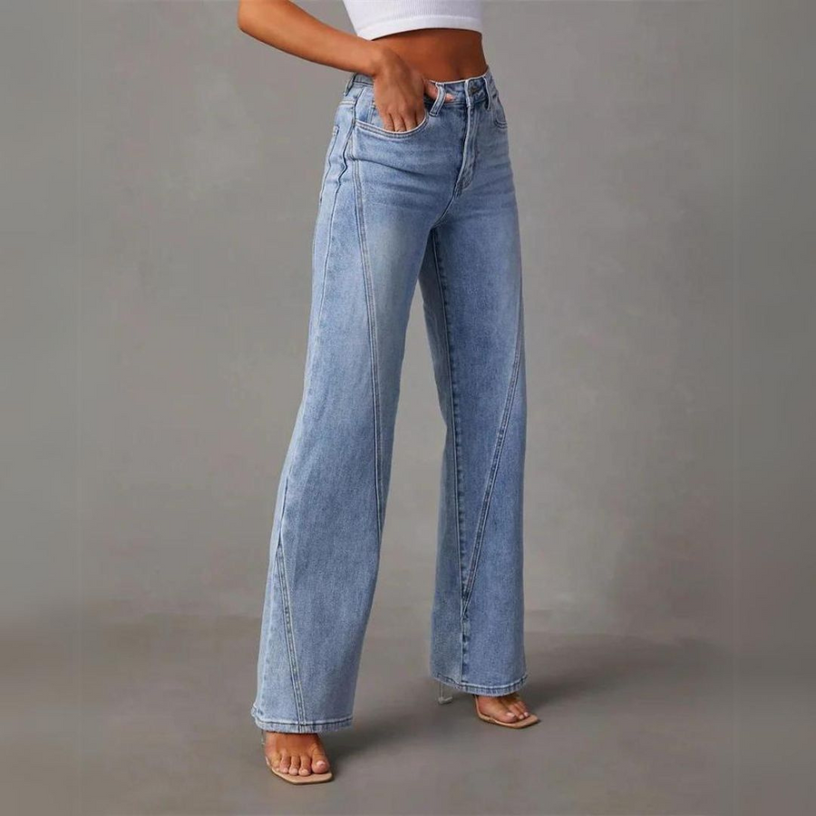 Figurschmeichelnde Damenjeans mit weitem Bein und hoher Taille - J&B - 3 - Atelier-Zofia
