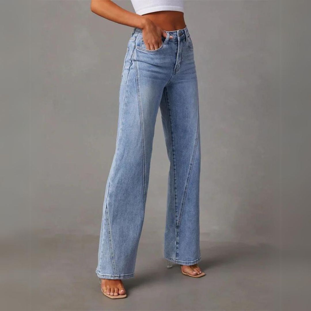 Damen Jeans mit hohem Bund und ausgestelltem Bein - J&B - 2 - Atelier-Zofia