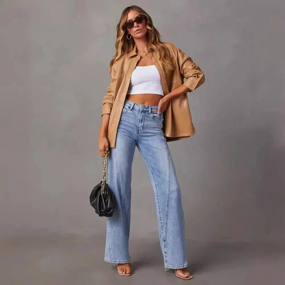 Damen Jeans mit hohem Bund und ausgestelltem Bein - J&B - 6 - Atelier-Zofia