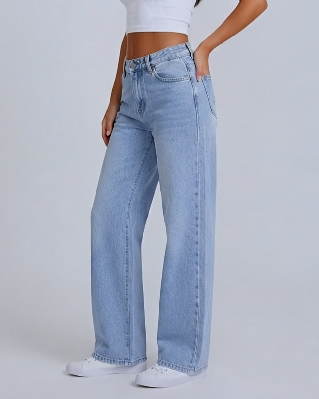 Bequeme Damenjeans mit weitem Bein in sanfter Hellblau-Waschung - J&B - 1 - Atelier-Zofia