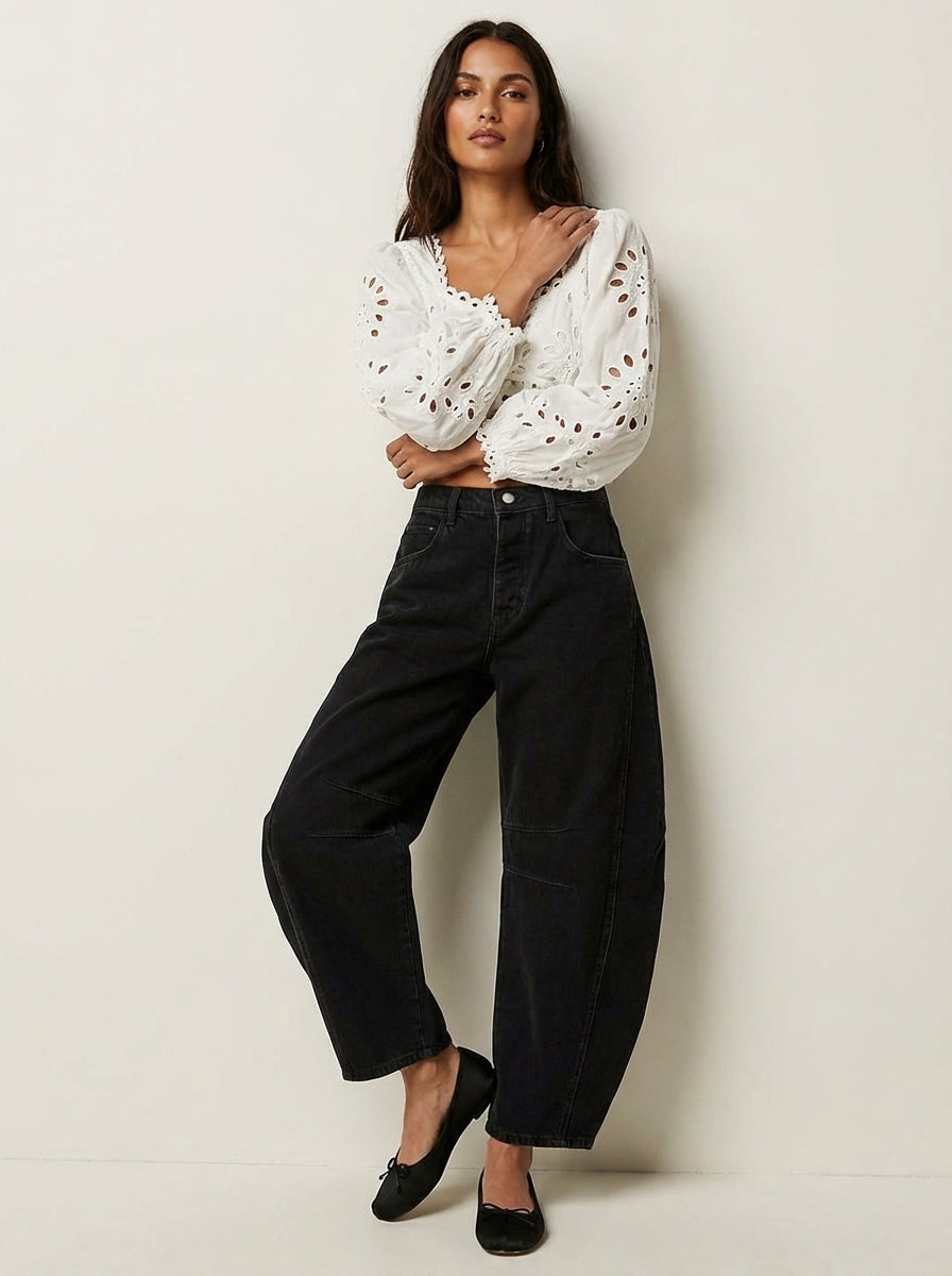 Weit geschnittene Damenhose mit hoher Taille und entspannter Passform - J&B - 1 - Atelier-Zofia
