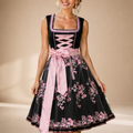 Damen Dirndl – Stilvolles Blumenmuster mit satinierter Taillenschleife - 4 - Atelier-Zofia