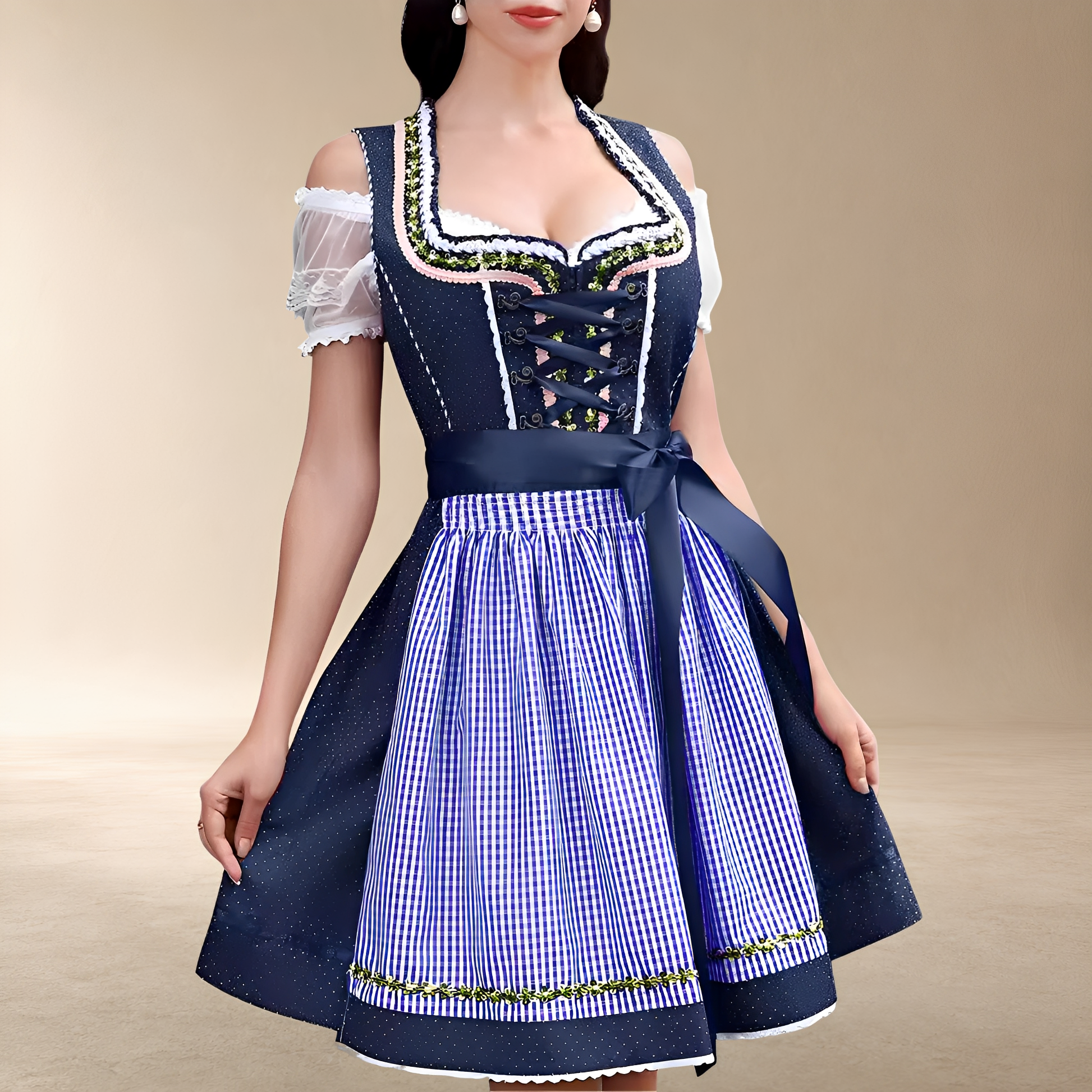 Charmantes Mini-Dirndl-Kleid für Damen mit schulterfreien Ärmeln - J&B - 5 - Atelier-Zofia