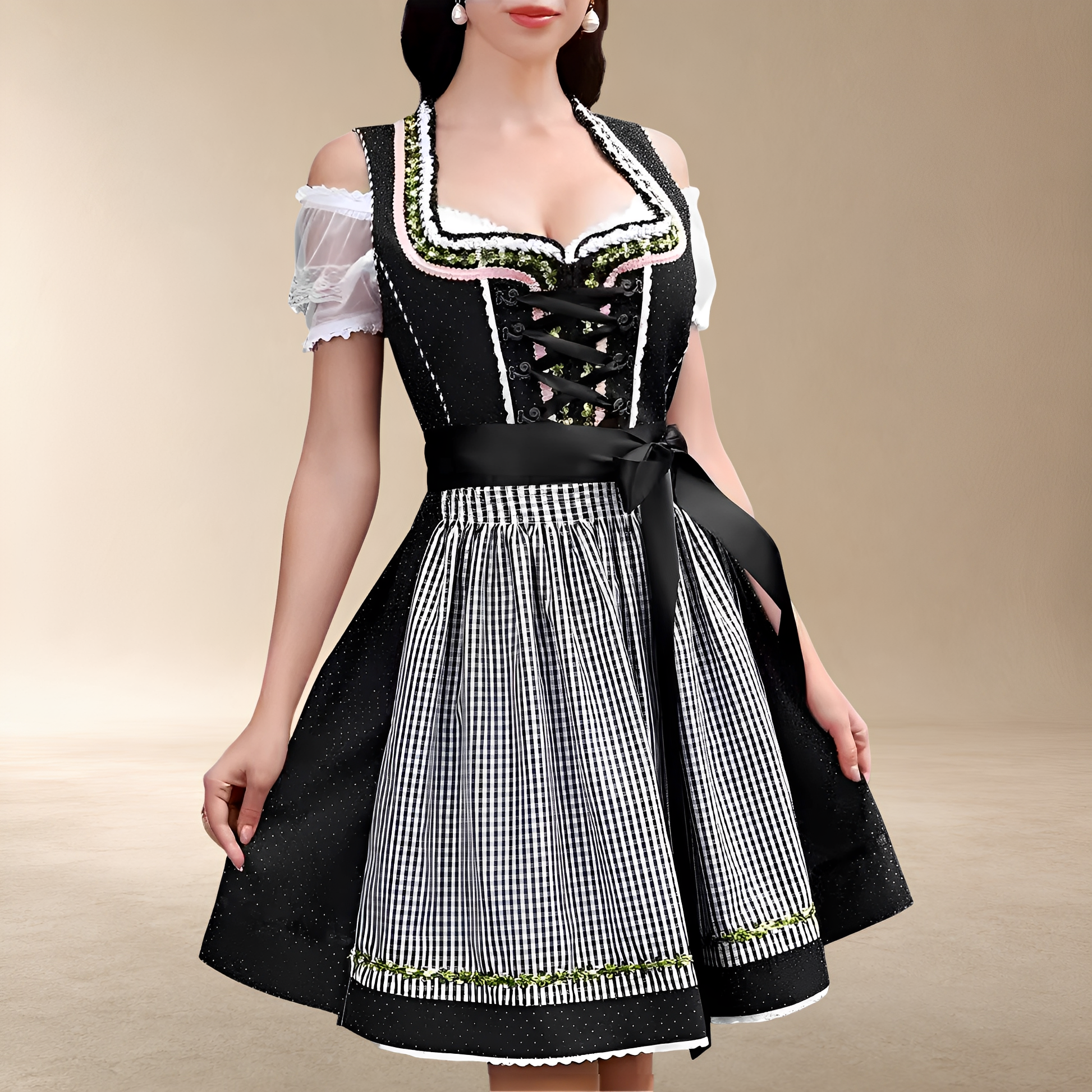 Charmantes Mini-Dirndl-Kleid für Damen mit schulterfreien Ärmeln - J&B - 7 - Atelier-Zofia