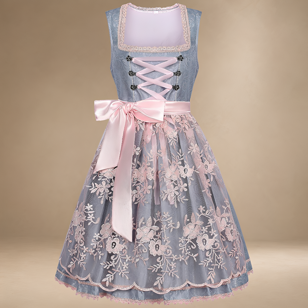 Festliches ärmelloses Dirndl für Damen mit floralen Prints und eleganten Spitzendetails - J&B - 4 - Atelier-Zofia