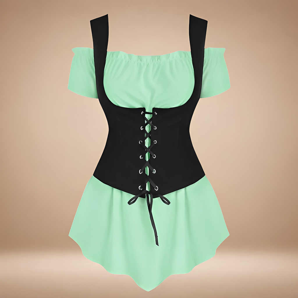 Verspieltes, schulterfreies Damenkleid mit taillierter Schnittführung und Schnürung - J&B - 4 - Atelier-Zofia