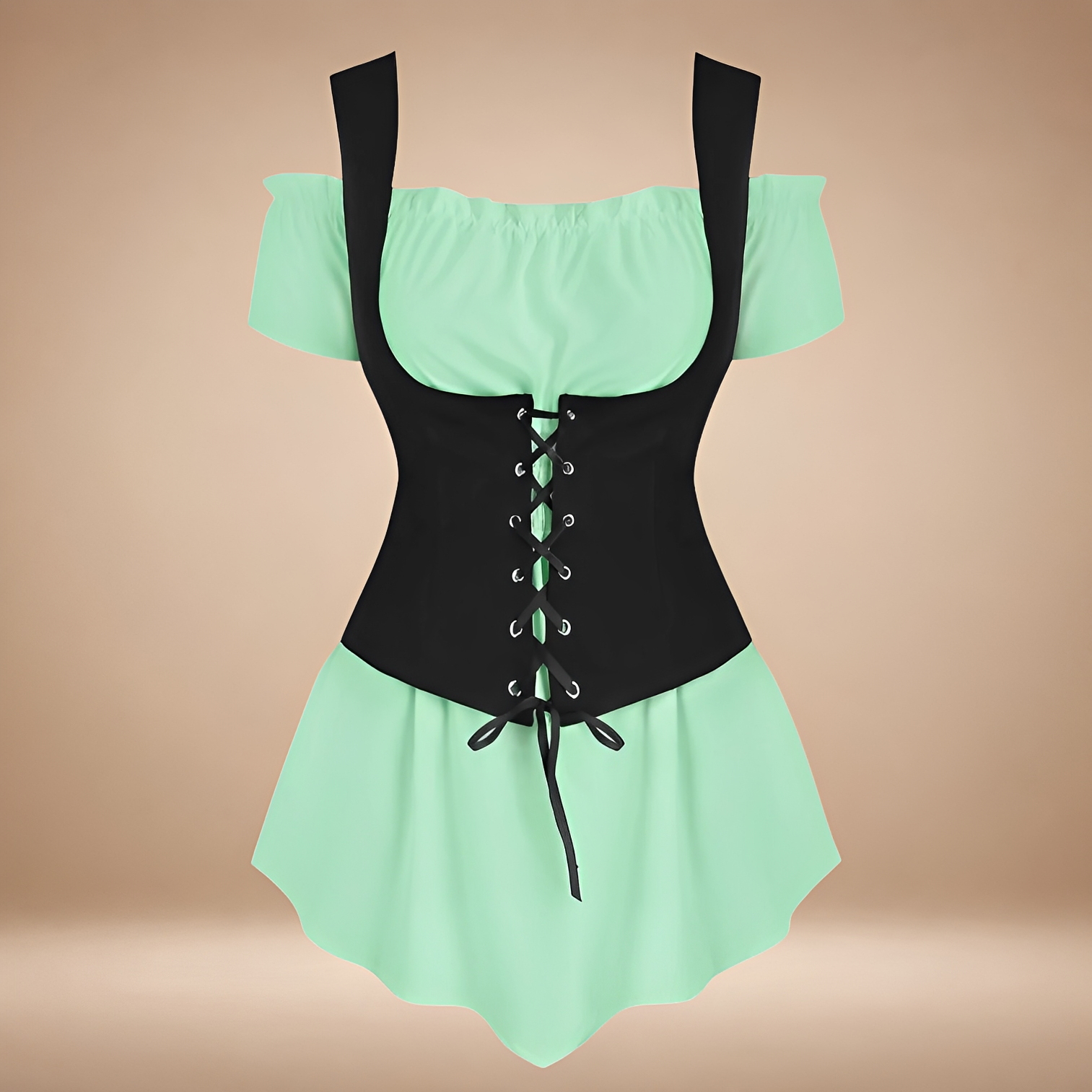 Verspieltes, schulterfreies Damenkleid mit taillierter Schnittführung und Schnürung - J&B - 4 - Atelier-Zofia