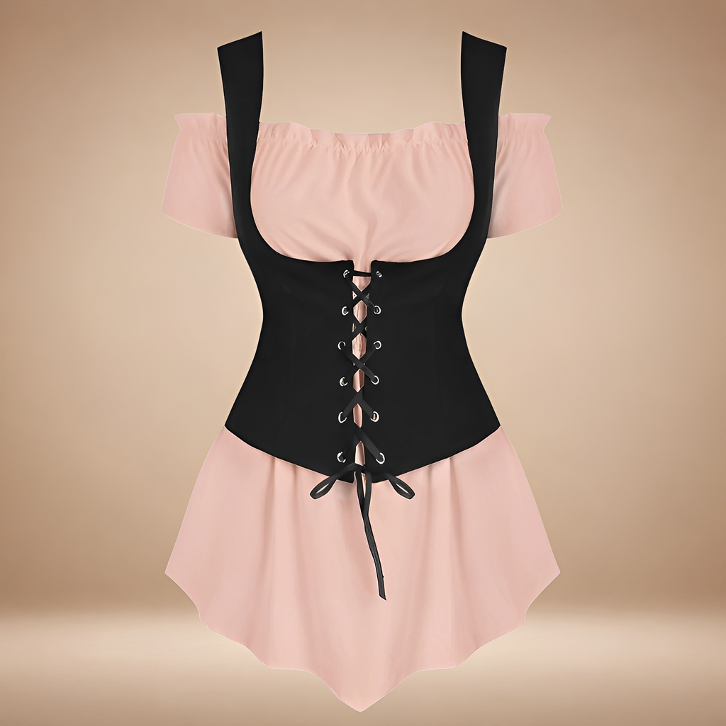 Verspieltes, schulterfreies Damenkleid mit taillierter Schnittführung und Schnürung - J&B - 5 - Atelier-Zofia