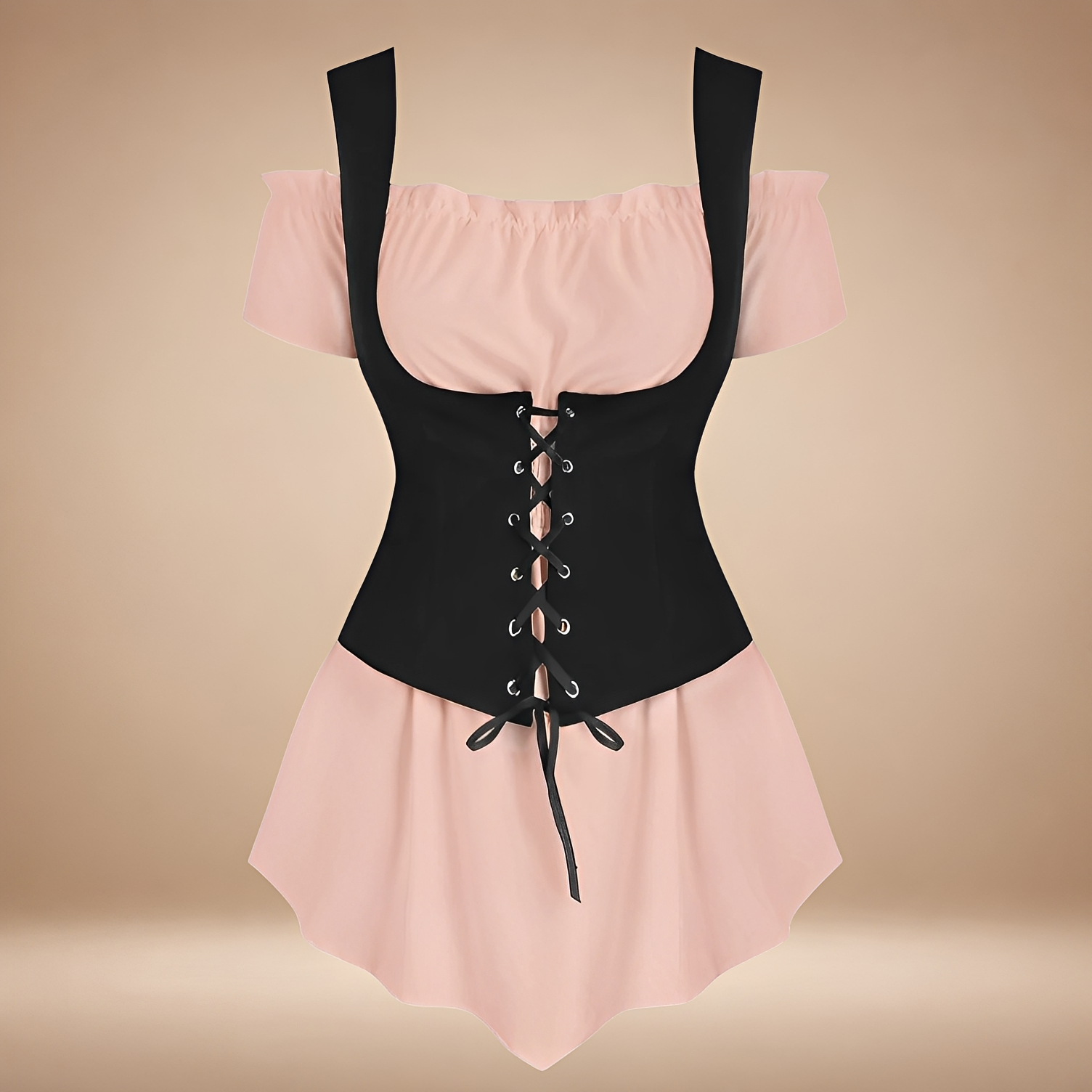 Verspieltes, schulterfreies Damenkleid mit taillierter Schnittführung und Schnürung - J&B - 5 - Atelier-Zofia
