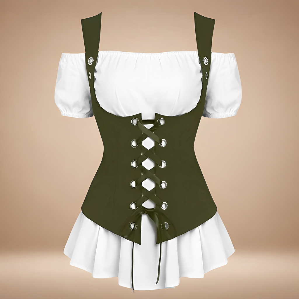 Verspieltes, schulterfreies Damenkleid mit taillierter Schnittführung und Schnürung - J&B - 6 - Atelier-Zofia
