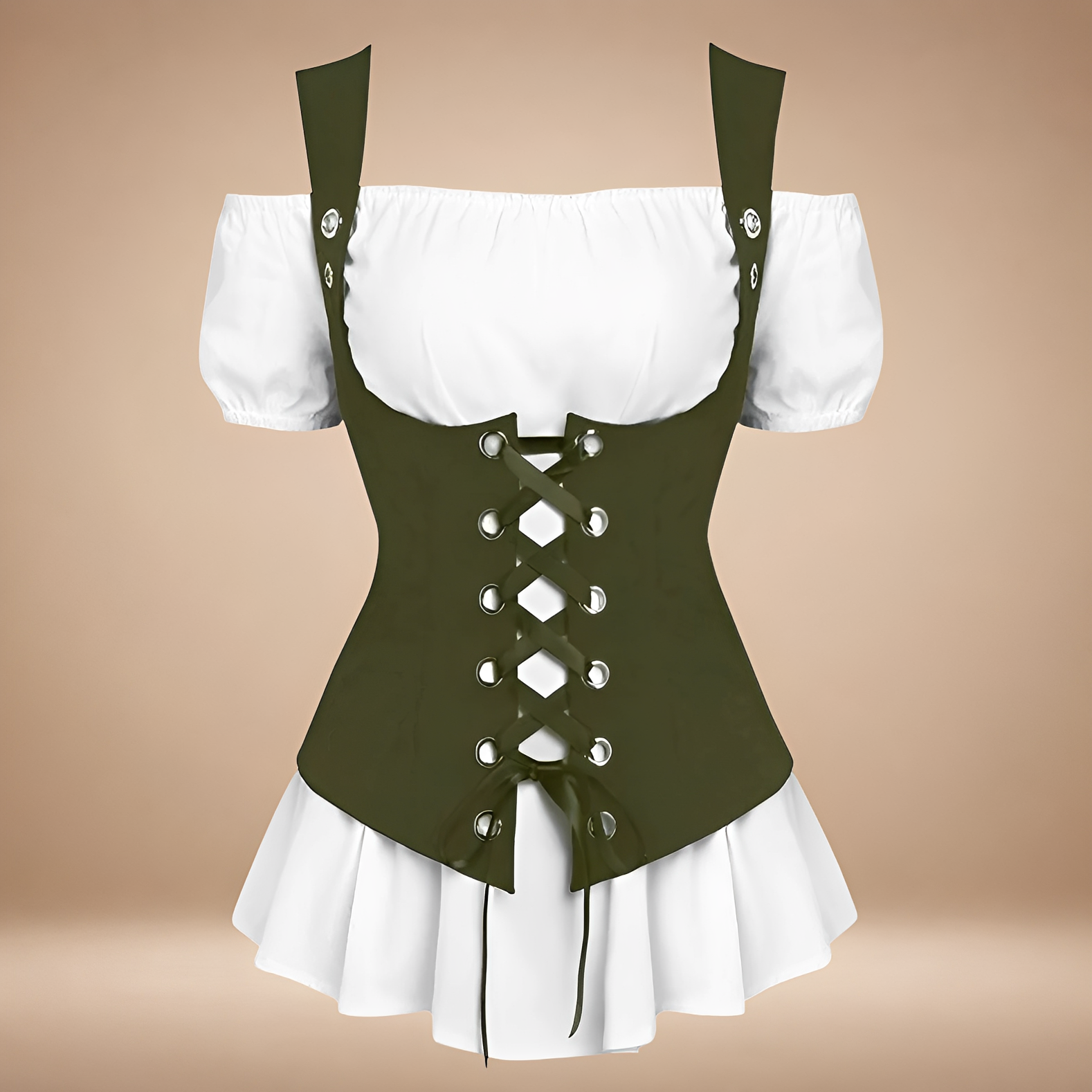 Verspieltes, schulterfreies Damenkleid mit taillierter Schnittführung und Schnürung - J&B - 6 - Atelier-Zofia