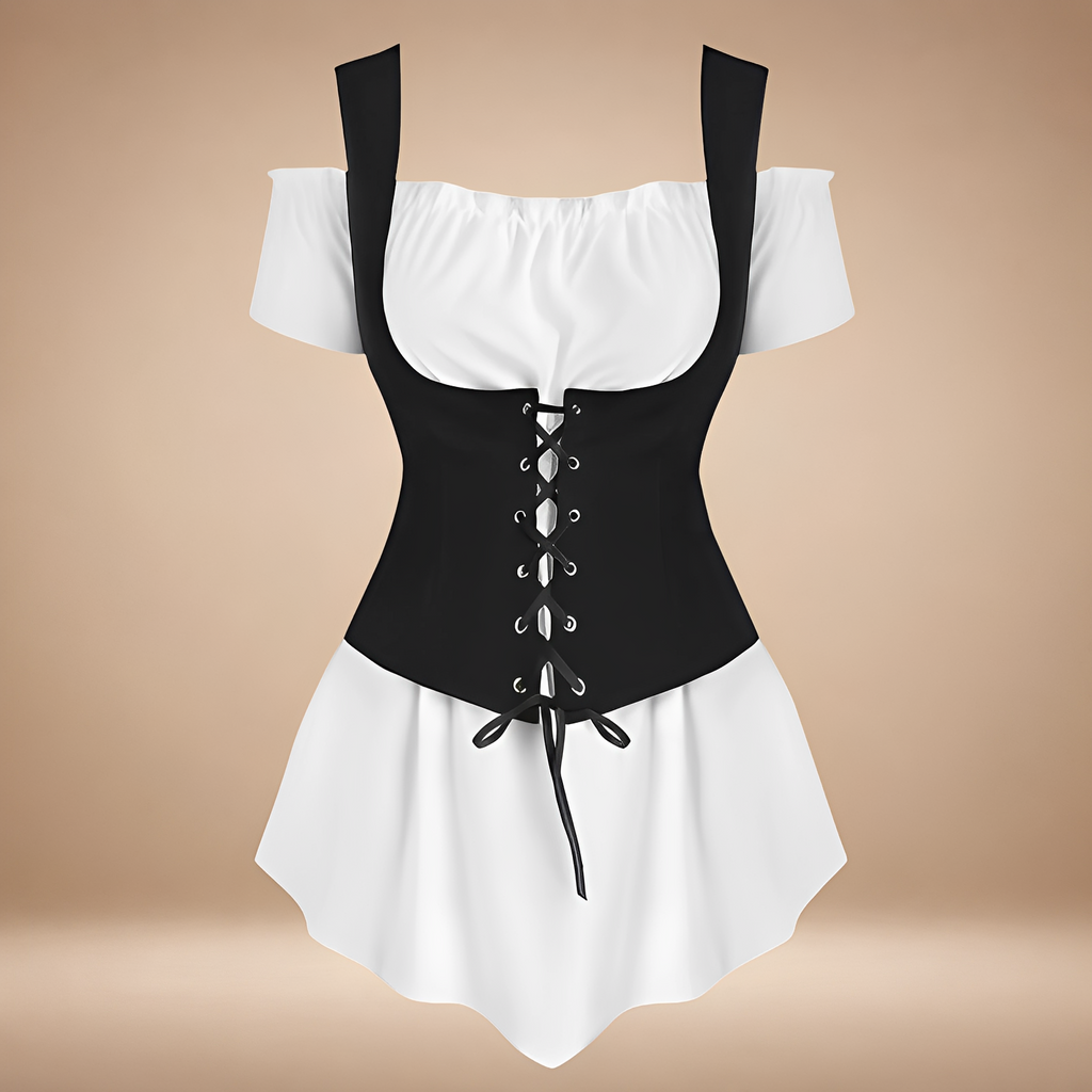 Verspieltes, schulterfreies Damenkleid mit taillierter Schnittführung und Schnürung - J&B - 7 - Atelier-Zofia