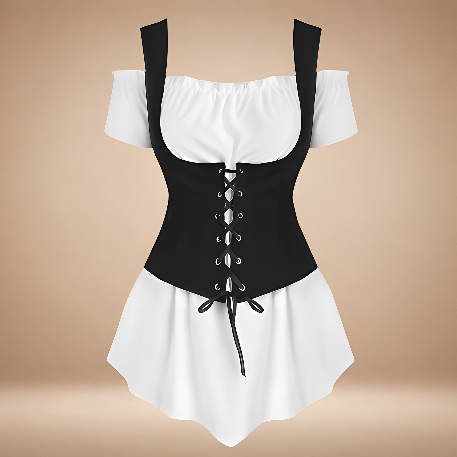 Verspieltes, schulterfreies Damenkleid mit taillierter Schnittführung und Schnürung - J&B - 7 - Atelier-Zofia