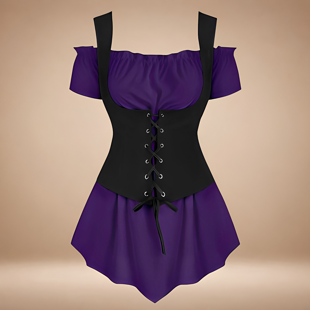 Verspieltes, schulterfreies Damenkleid mit taillierter Schnittführung und Schnürung - J&B - 8 - Atelier-Zofia