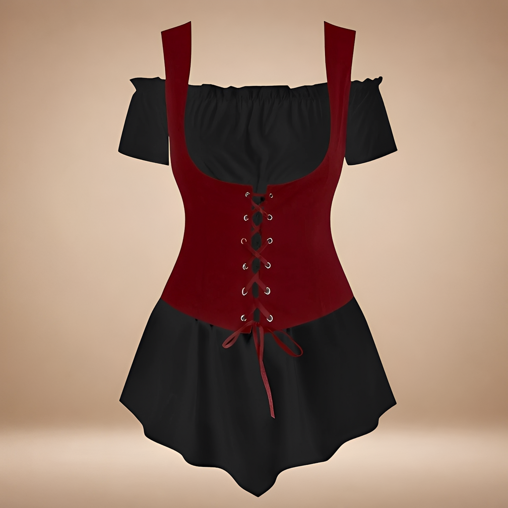 Verspieltes, schulterfreies Damenkleid mit taillierter Schnittführung und Schnürung - J&B - 9 - Atelier-Zofia