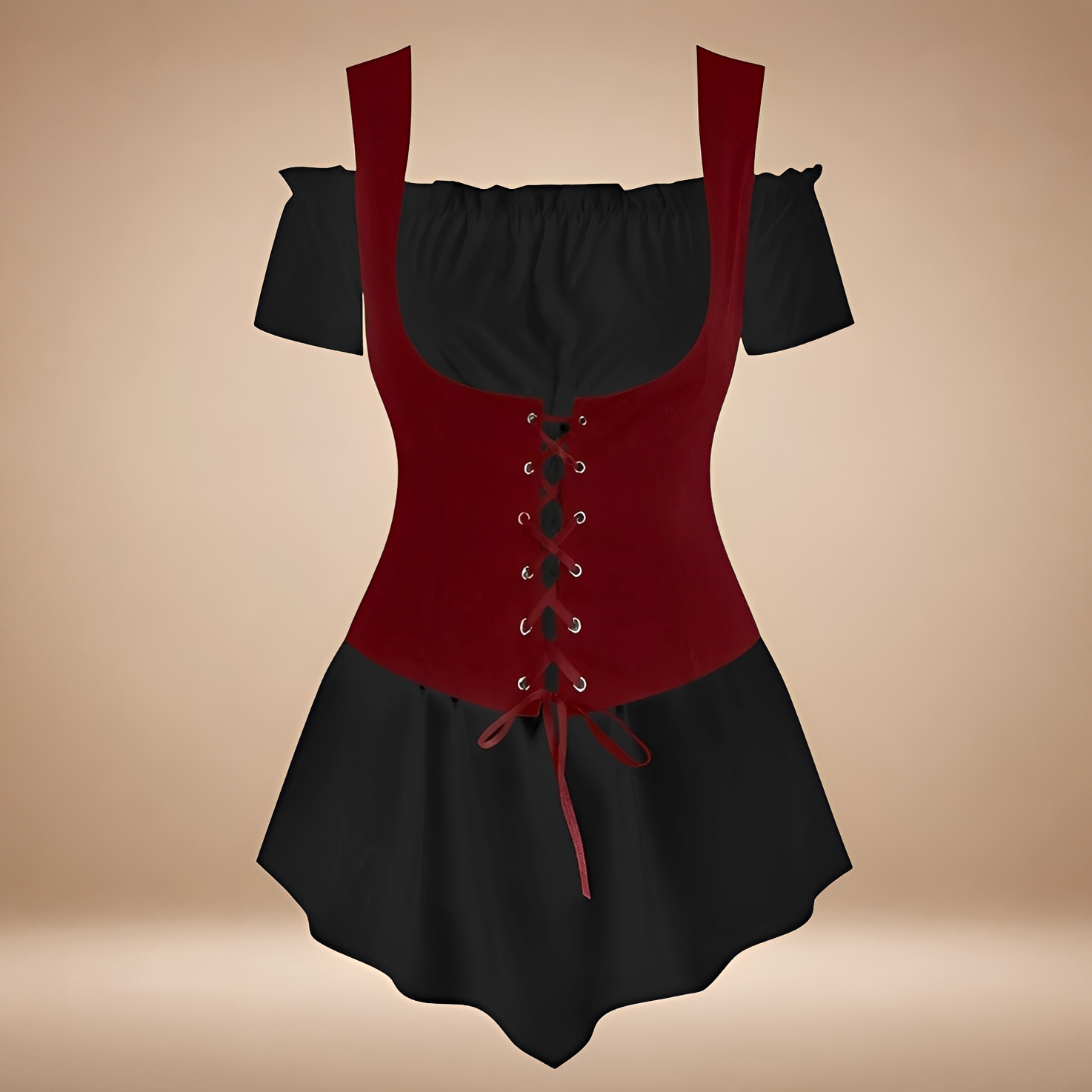 Verspieltes, schulterfreies Damenkleid mit taillierter Schnittführung und Schnürung - J&B - 9 - Atelier-Zofia