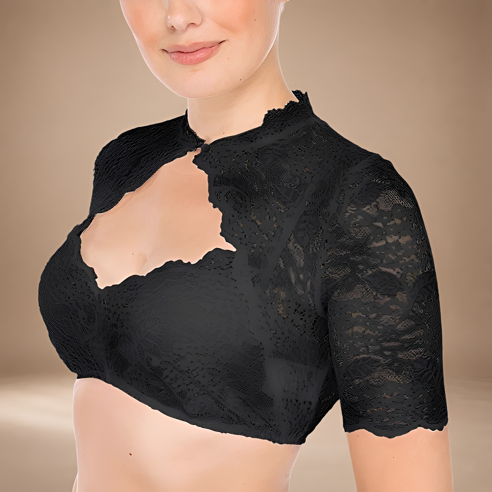 Damen-Spitzenbluse mit hohem Kragen und kurzem Schnitt - J&B - 5 - Atelier-Zofia