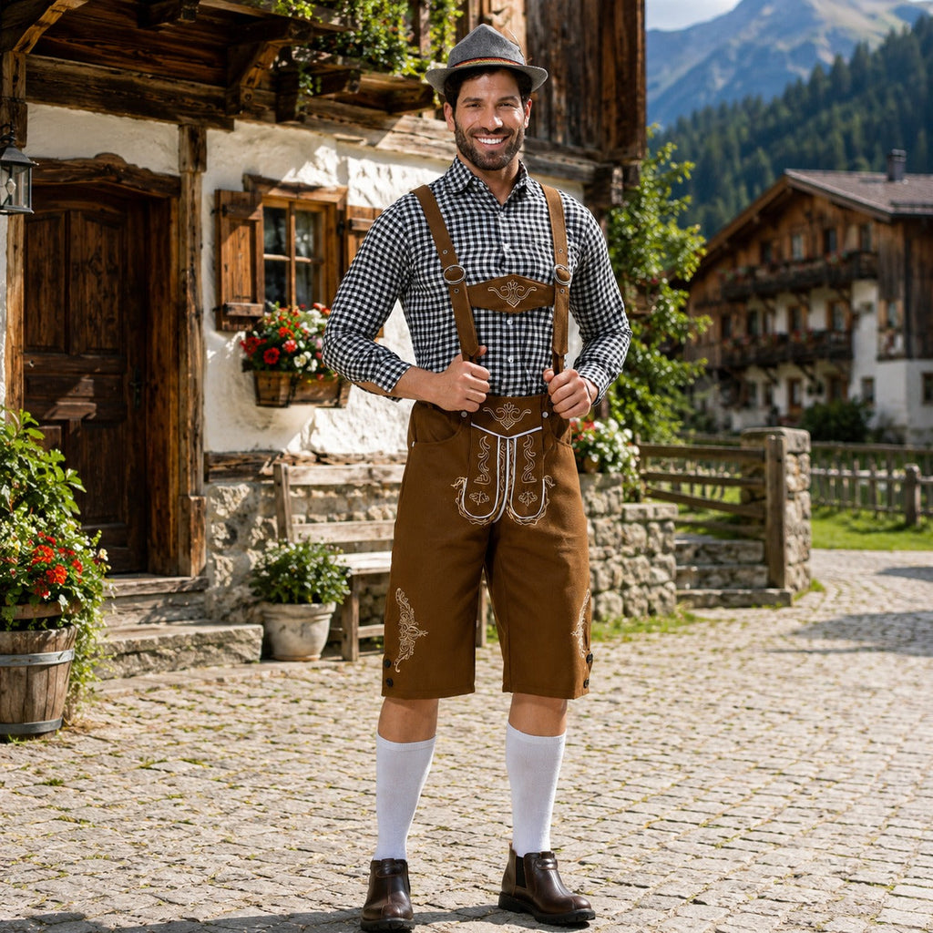 Herren-Oktoberfest-Shorts mit eleganten Stickereien und Hosenträgern - J&B - 1 - Atelier-Zofia