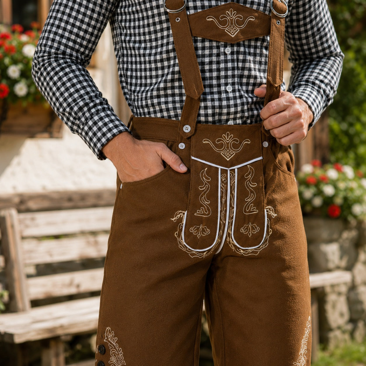 Herren-Oktoberfest-Shorts mit eleganten Stickereien und Hosenträgern - J&B - 3 - Atelier-Zofia