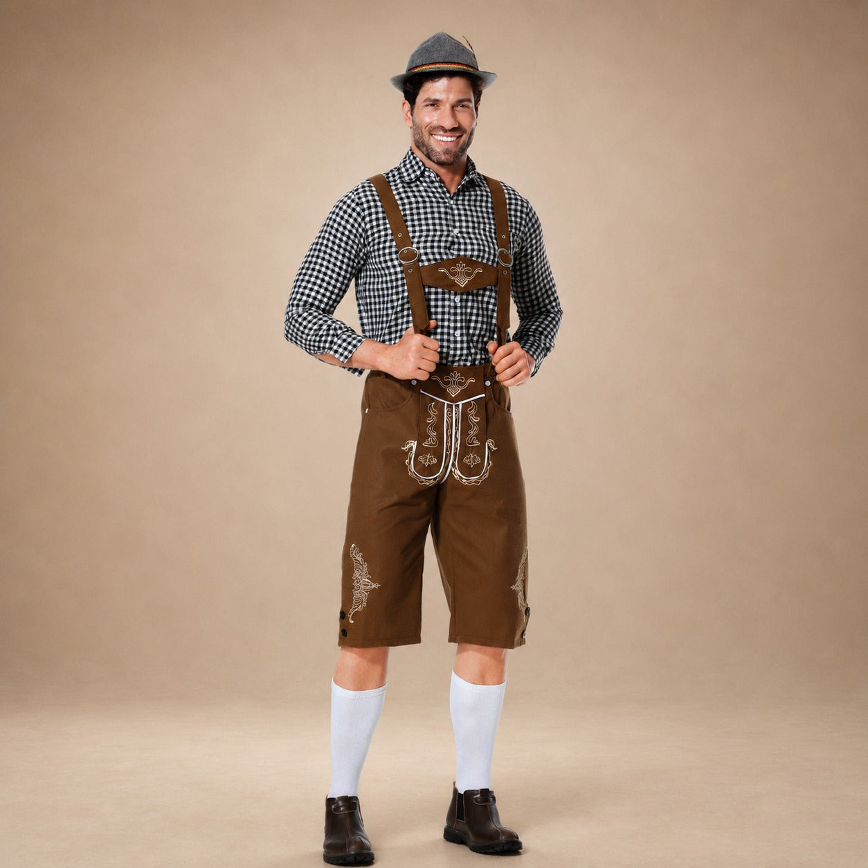 Herren-Oktoberfest-Shorts mit eleganten Stickereien und Hosenträgern - J&B - 5 - Atelier-Zofia