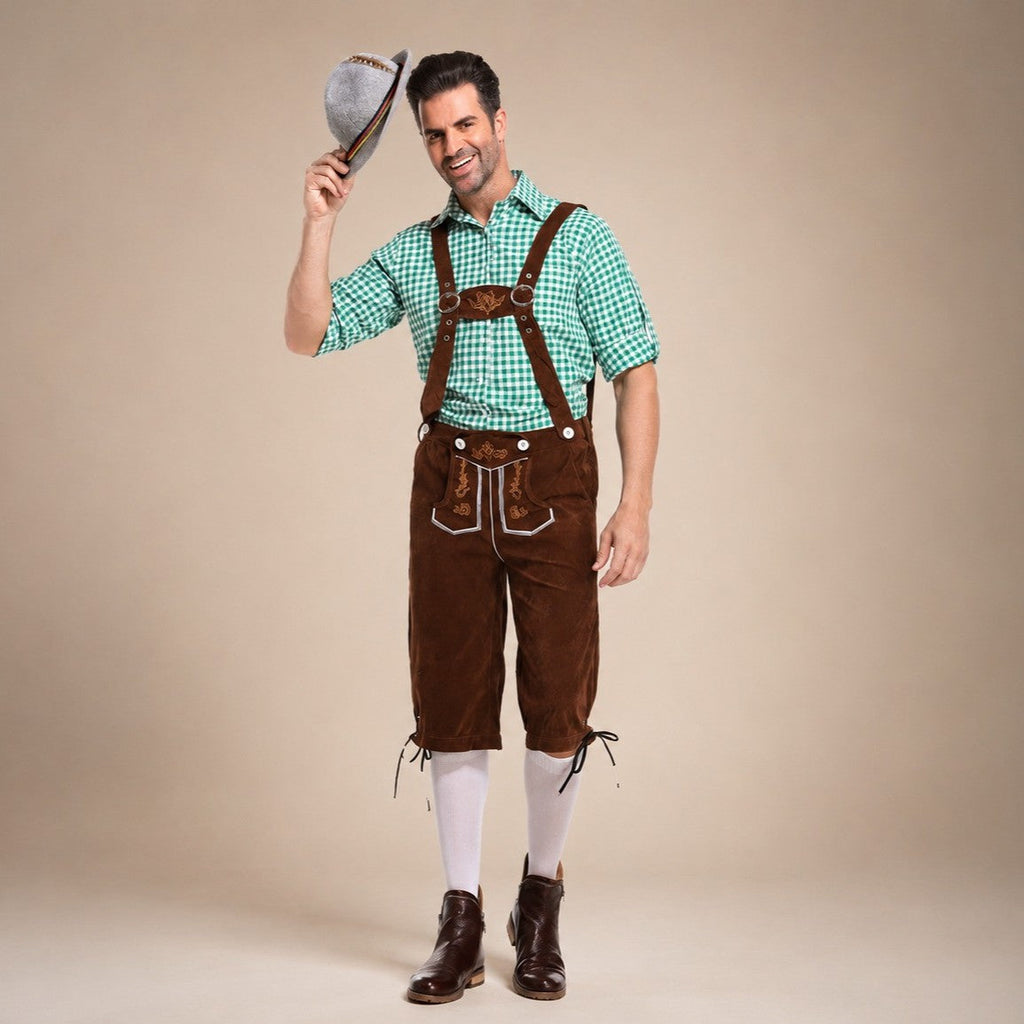 Herren-Lederhosen-Set mit kariertem Hemd und Hosenträgern für Oktoberfest-Feiern - 5 - Atelier-Zofia