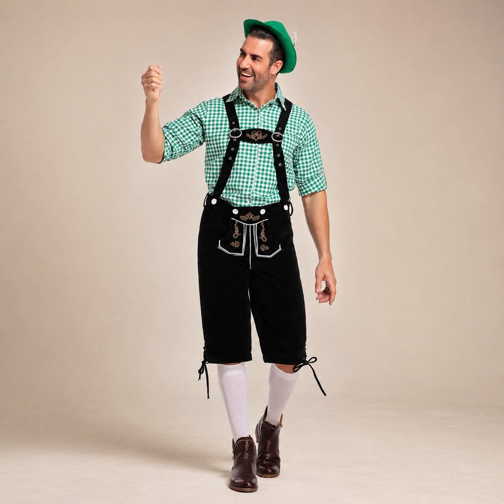 Herren-Lederhosen-Set mit kariertem Hemd und Hosenträgern für Oktoberfest-Feiern - 6 - Atelier-Zofia