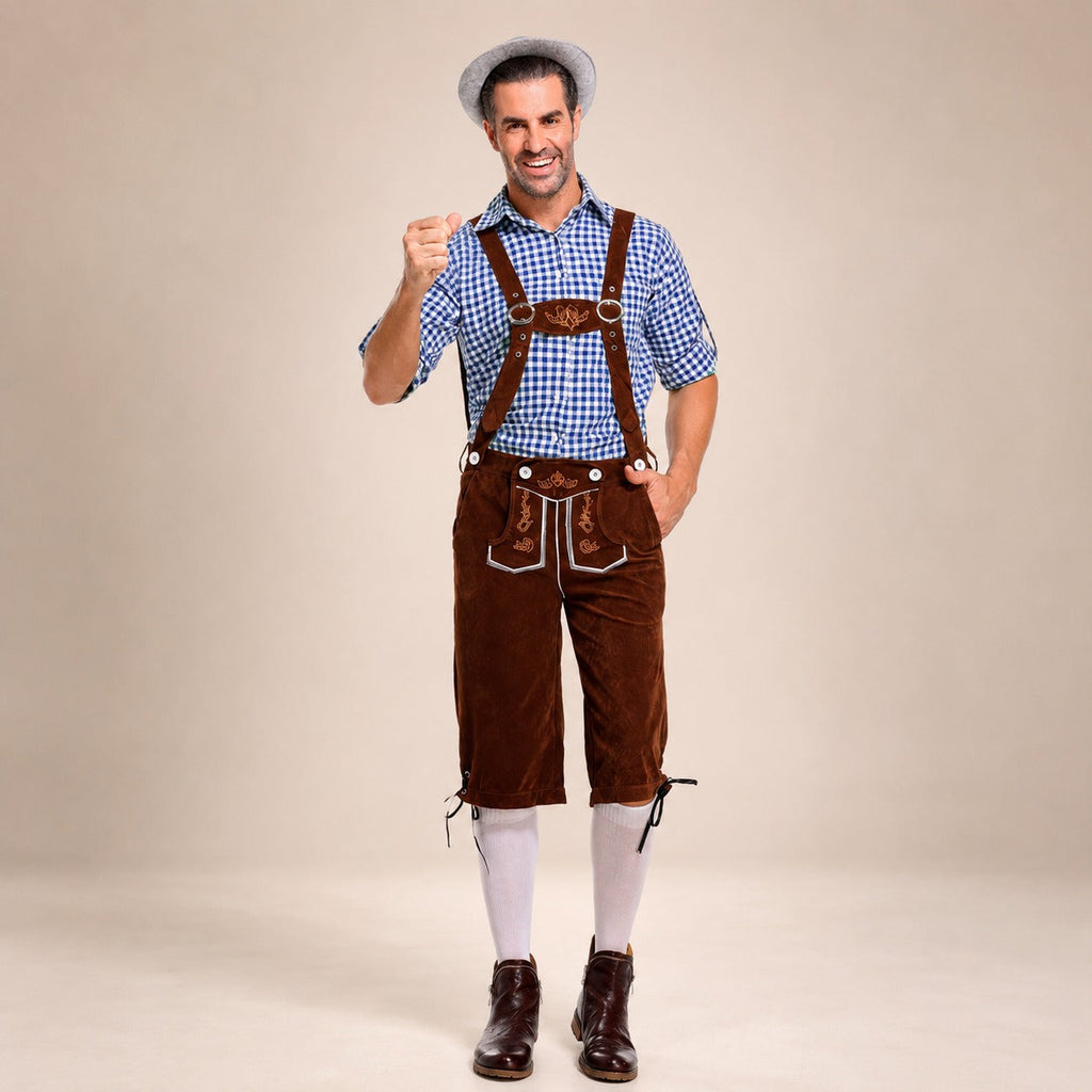Herren-Lederhosen-Set mit kariertem Hemd und Hosenträgern für Oktoberfest-Feiern - 7 - Atelier-Zofia