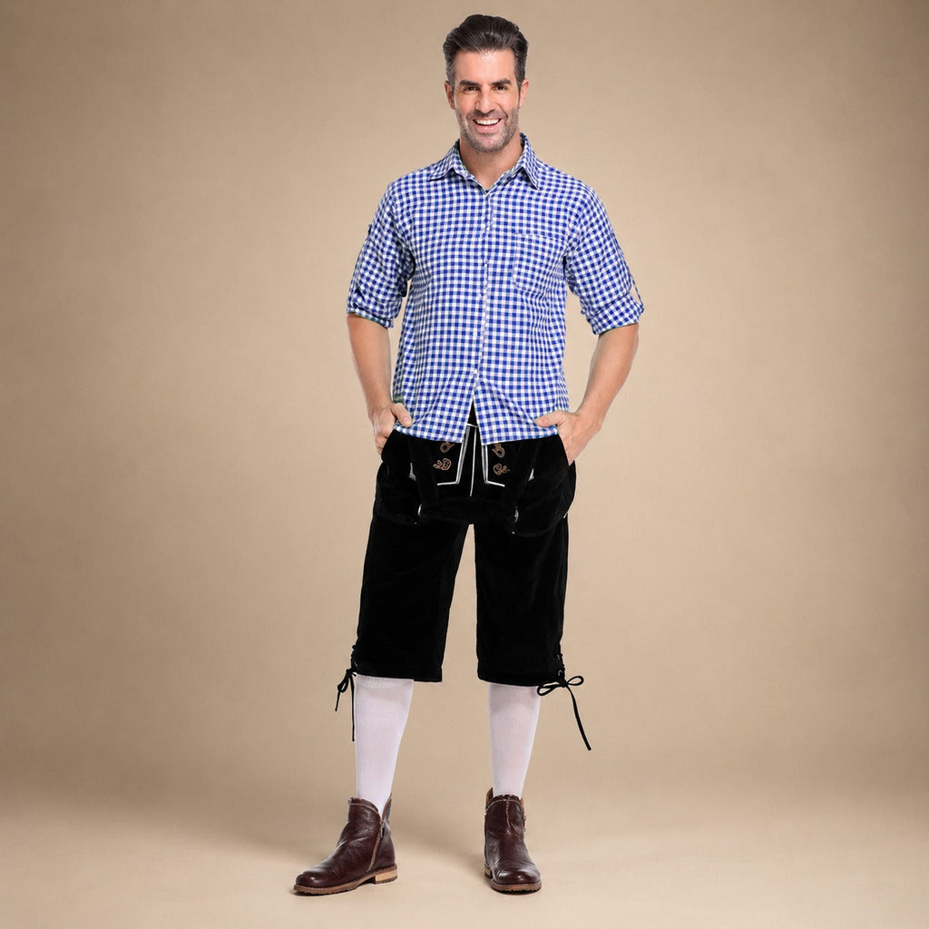 Herren-Lederhosen-Set mit kariertem Hemd und Hosenträgern für Oktoberfest-Feiern - 10 - Atelier-Zofia