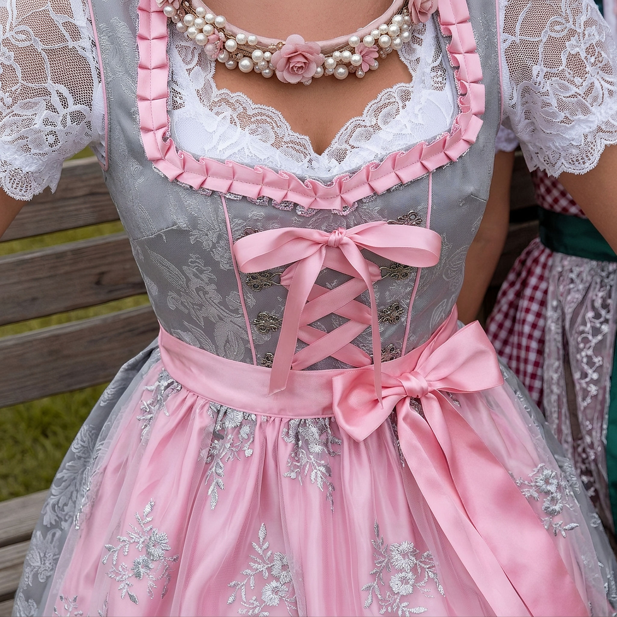 Dirndl Damen mit Spitzenärmel und floralen Akzenten | A&Z - 3 - Atelier-Zofia