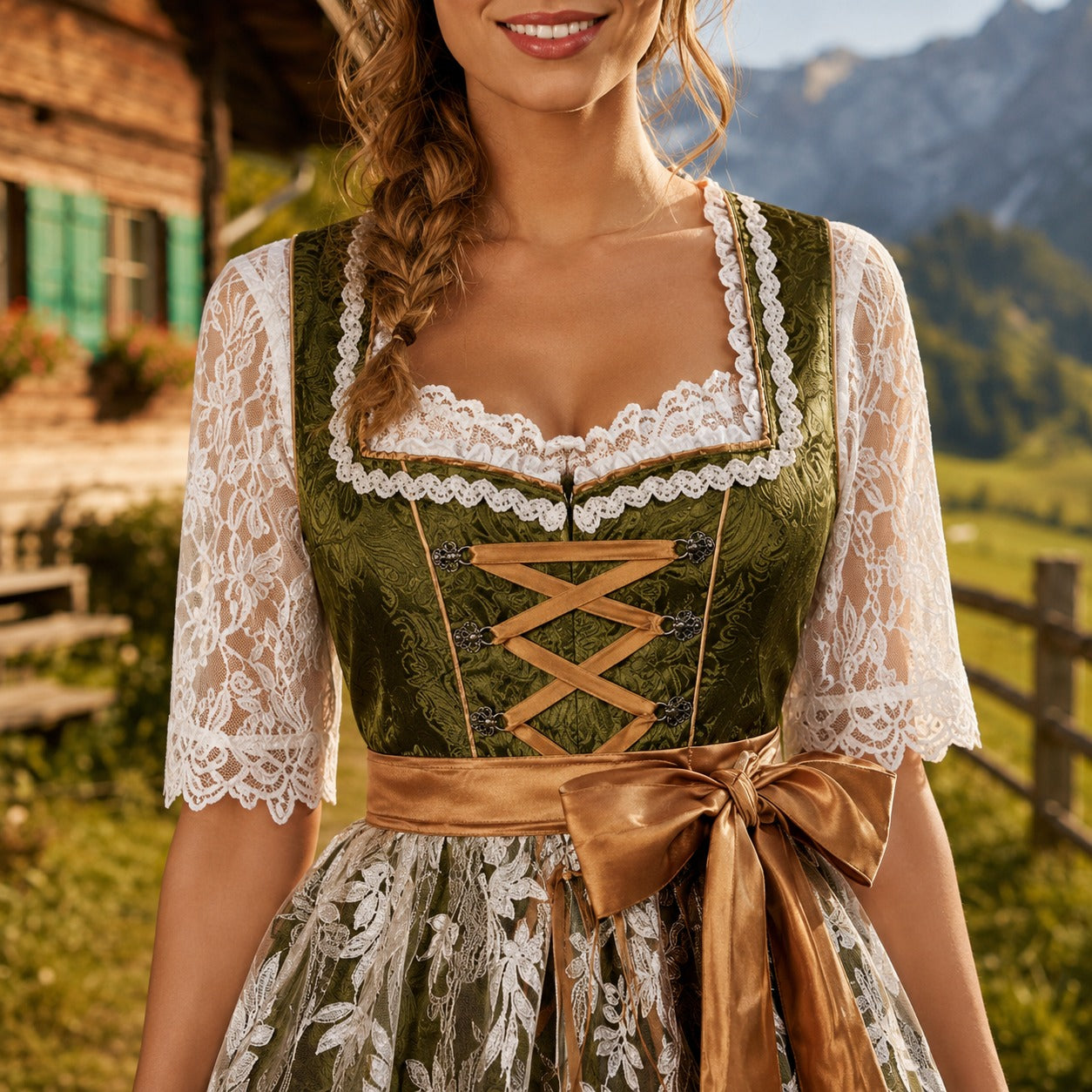 Dirndl Damen | Taillierte Passform mit Spitzenärmeln und Schleifenakzent | A&Z - 3 - Atelier-Zofia