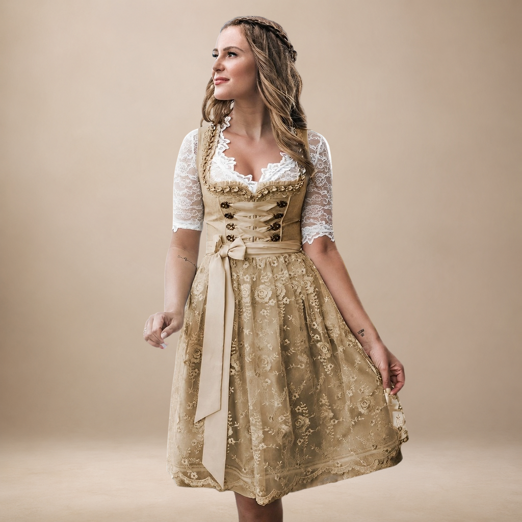 Elegantes Dirndl Damen mit Spitzenärmeln und floralen Details | A&Z - 4 - Atelier-Zofia