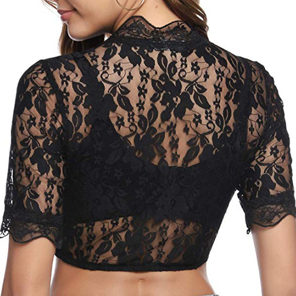 Damen Bluse aus Spitze mit kurzen Ärmeln und V-Ausschnitt | A&Z - 4 - Atelier-Zofia