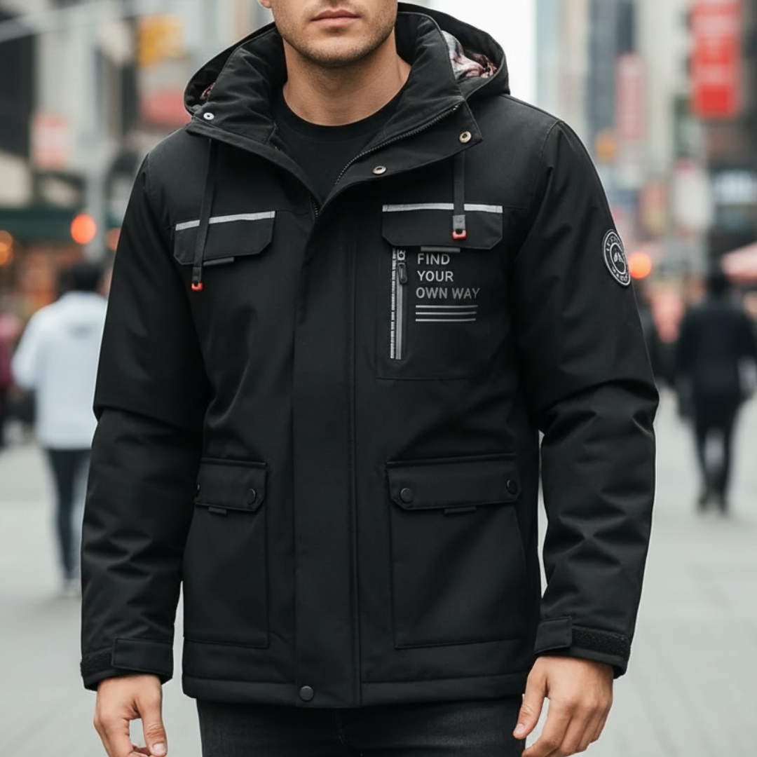 Herren Winterjacke mit abnehmbarer Kapuze und praktischen Taschen | A&Z - 2 - Atelier-Zofia