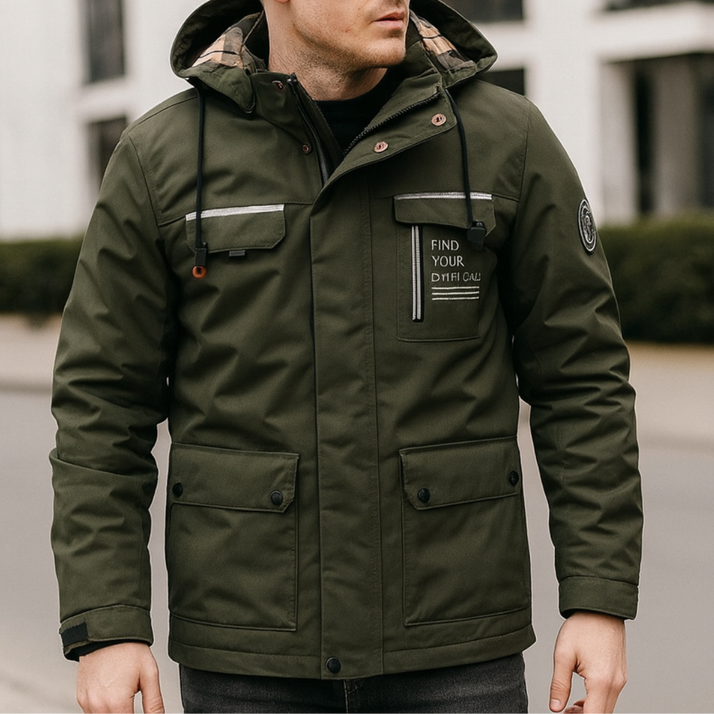 Herren Winterjacke mit abnehmbarer Kapuze und praktischen Taschen | A&Z - 3 - Atelier-Zofia